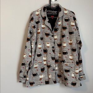 P.J. Salvage Gray Coffee Latte Flannel Pajama Top Shirt size M